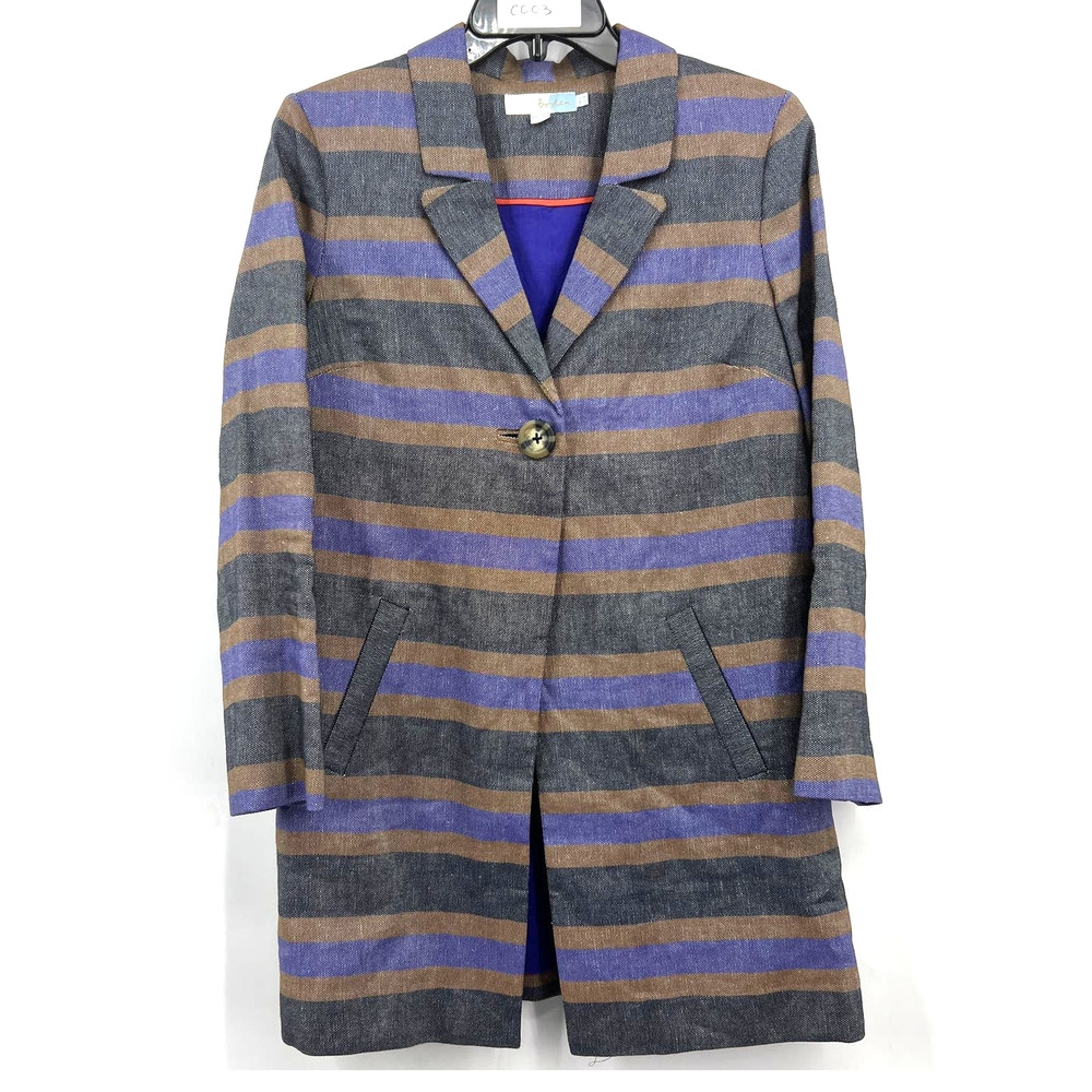 Boden Striped Wool Blend Coat in Gray, Purple & Brown